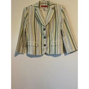 Anne KLEIN AK Striped Short Blazer Jacket Stretch Lined White Size 12